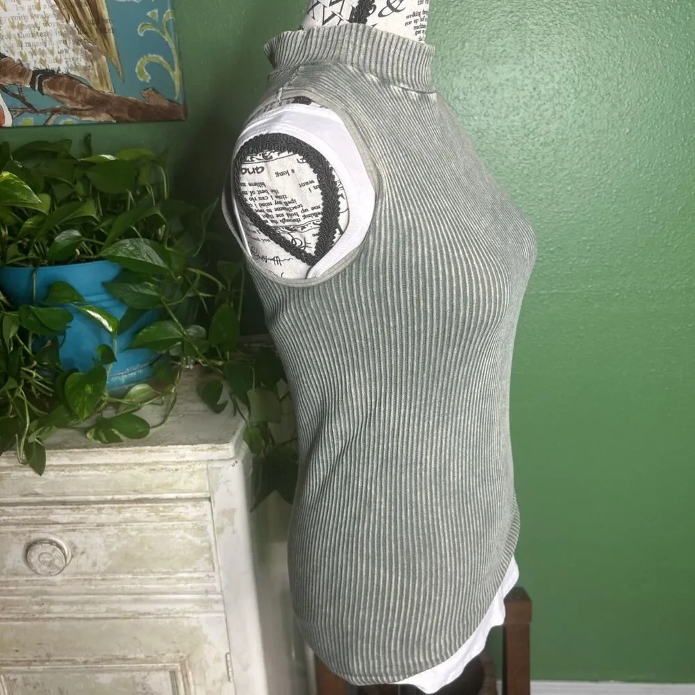 Intimately Free People Grey Ribbed Mock Neck Keyhole Back Sleeveless Top
